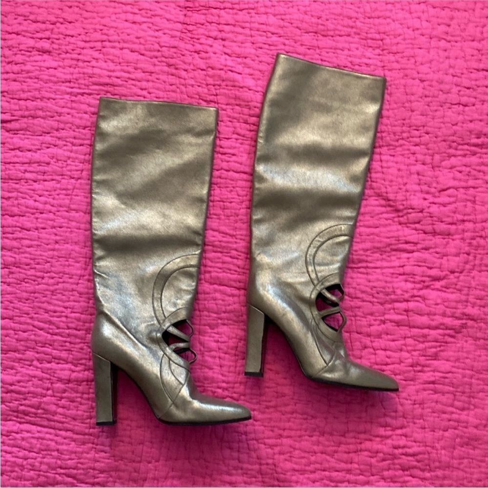 Hermes Elegant Silver cut out Knee-High Boots, US8